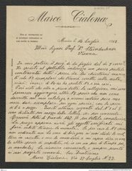 Nachlass Franz Steindachner, Brief von Marco Cialona an Franz Steindachner (14.07.1902), Inv.Nr. 82.01, Seite 1
